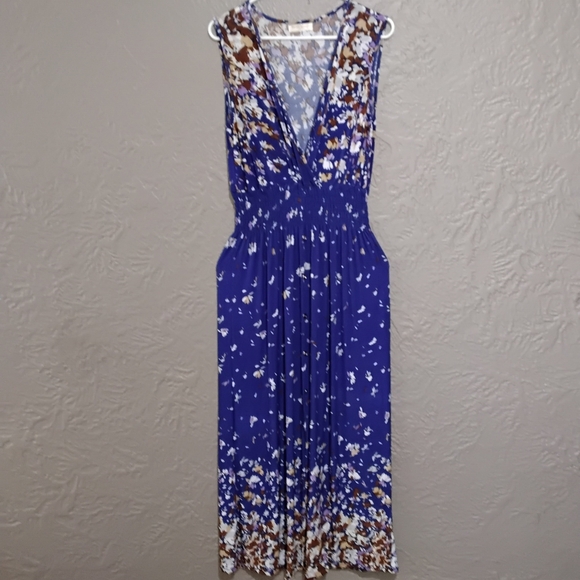 Seven Islands Wome'sWhite and Blue Plunge Neck Sleeveless Maxi Dress Size L - Picture 1 of 11